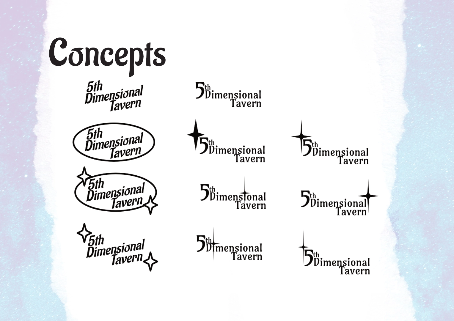 Konzeptskizzen. Gezeigt sind Logos die weiterentwickelt würde. Dazu kamm auch die Retrostil die mit Typographie herein.
